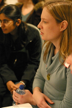 Sarah involved in a group discussion